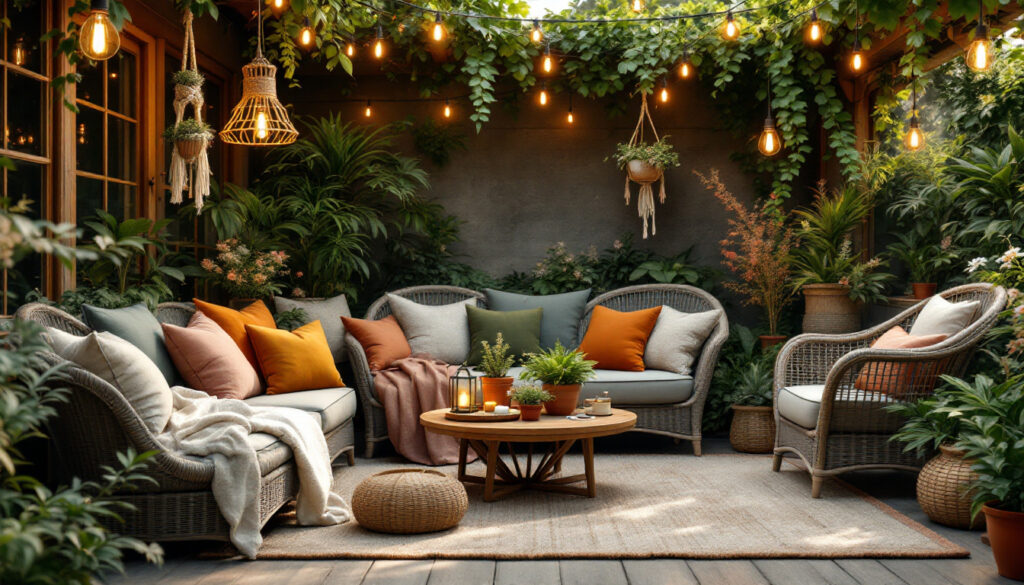 découvrez des idées inspirantes pour aménager votre salon de jardin avec une touche bohème. créez un espace convivial et unique, alliant confort et esthétique, grâce à des meubles en osier, des textiles colorés et des accessoires nature. plongez dans l'univers bohème pour transformer votre extérieur en un véritable havre de paix.